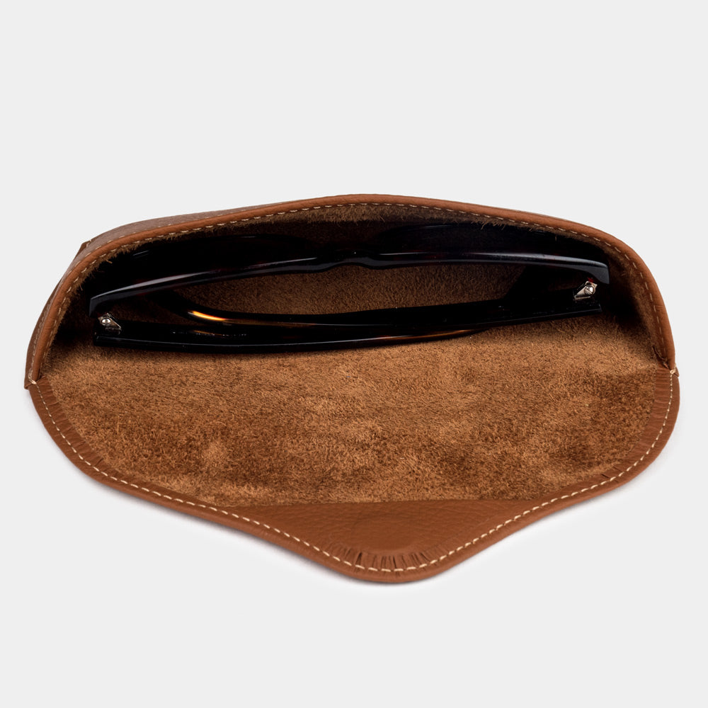 Luxury gold leather sunglasses case with rigid hard shell and soft lining