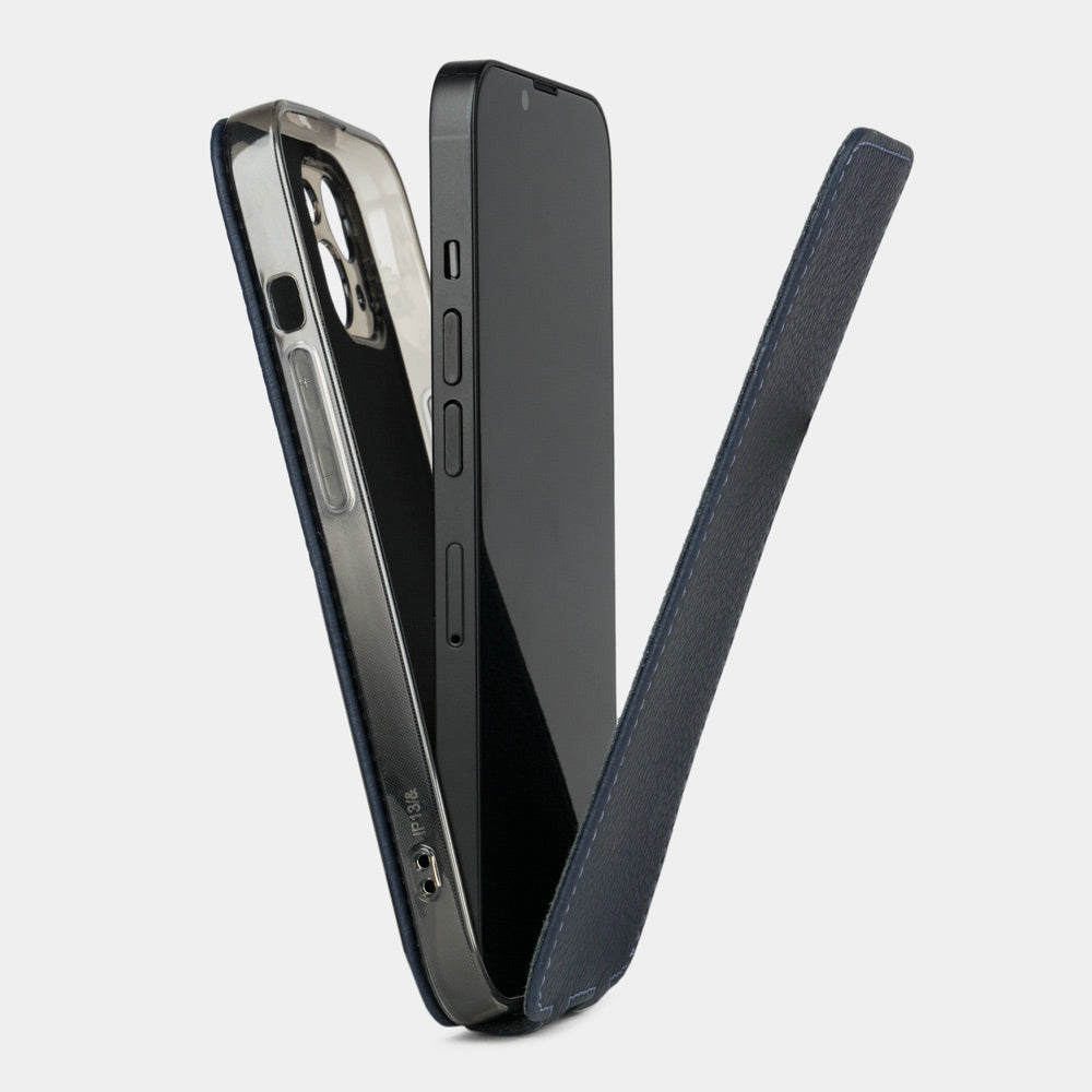 iPhone 14 Plus Blue calfskin flip case – MagSafe wireless charging