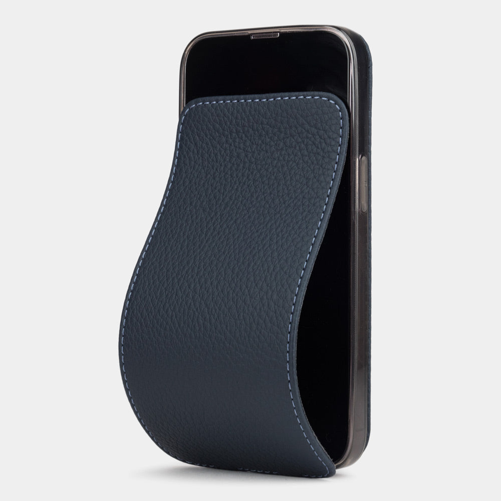 iPhone 14 Plus flip case in Blue full-grain calfskin leather – Marcel Robert | main visual