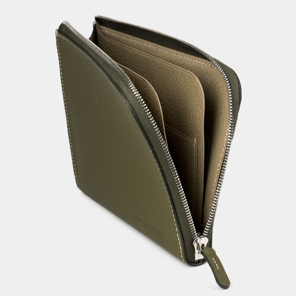 men’s leather zip wallet with card holder green