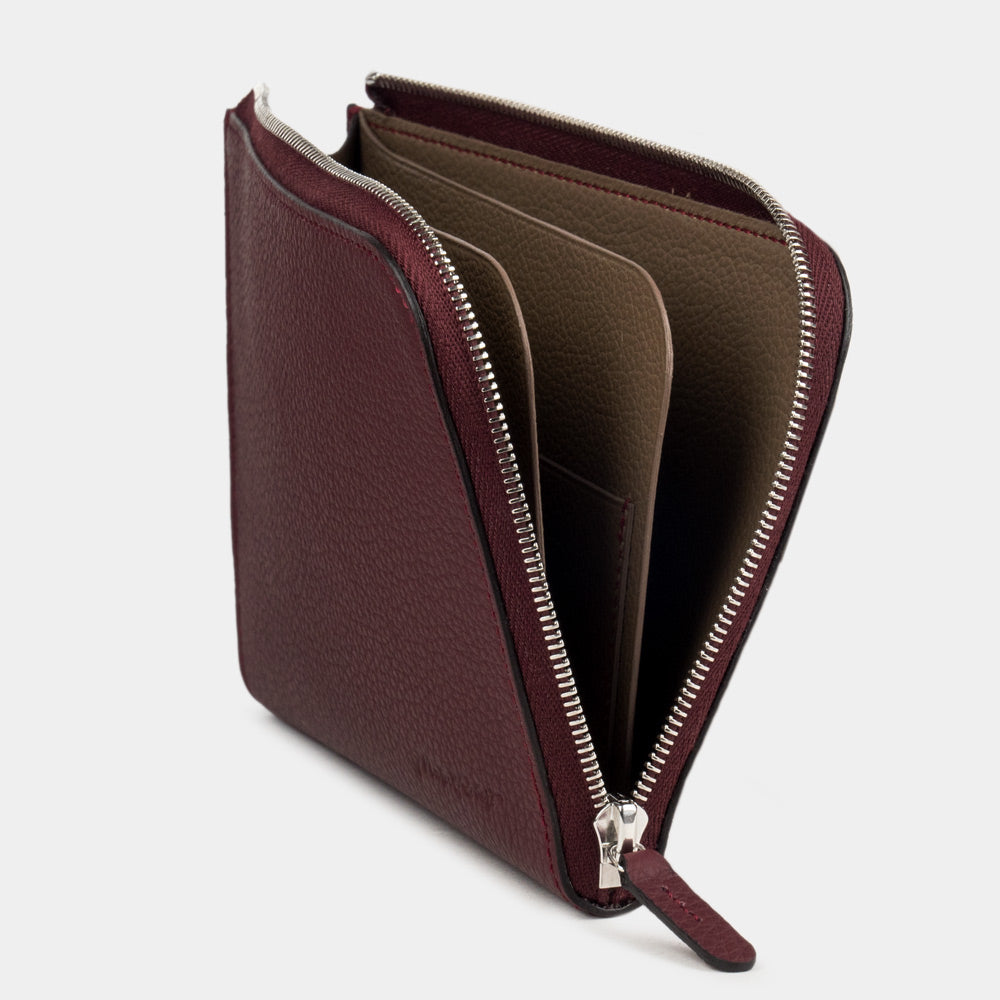 men’s leather zip wallet with card holder bordeaux
