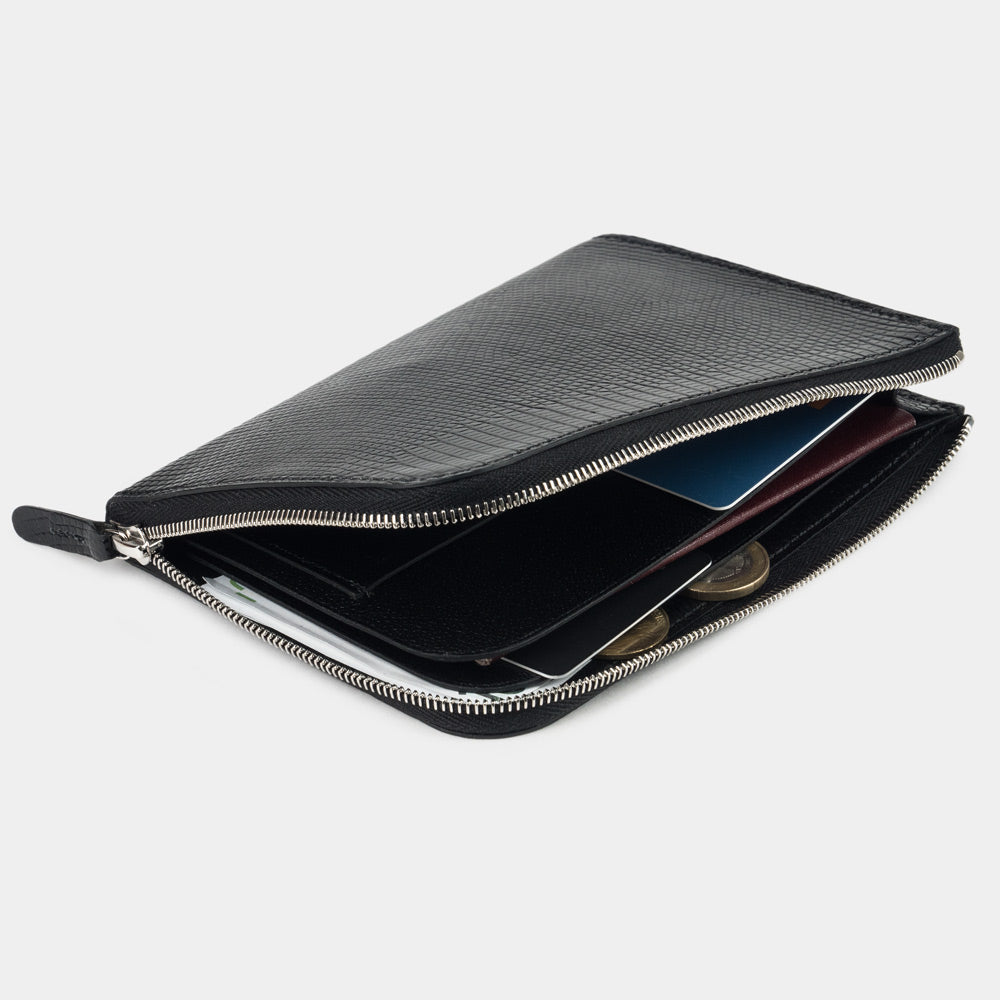 men’s lizard black zip wallet with card holder
