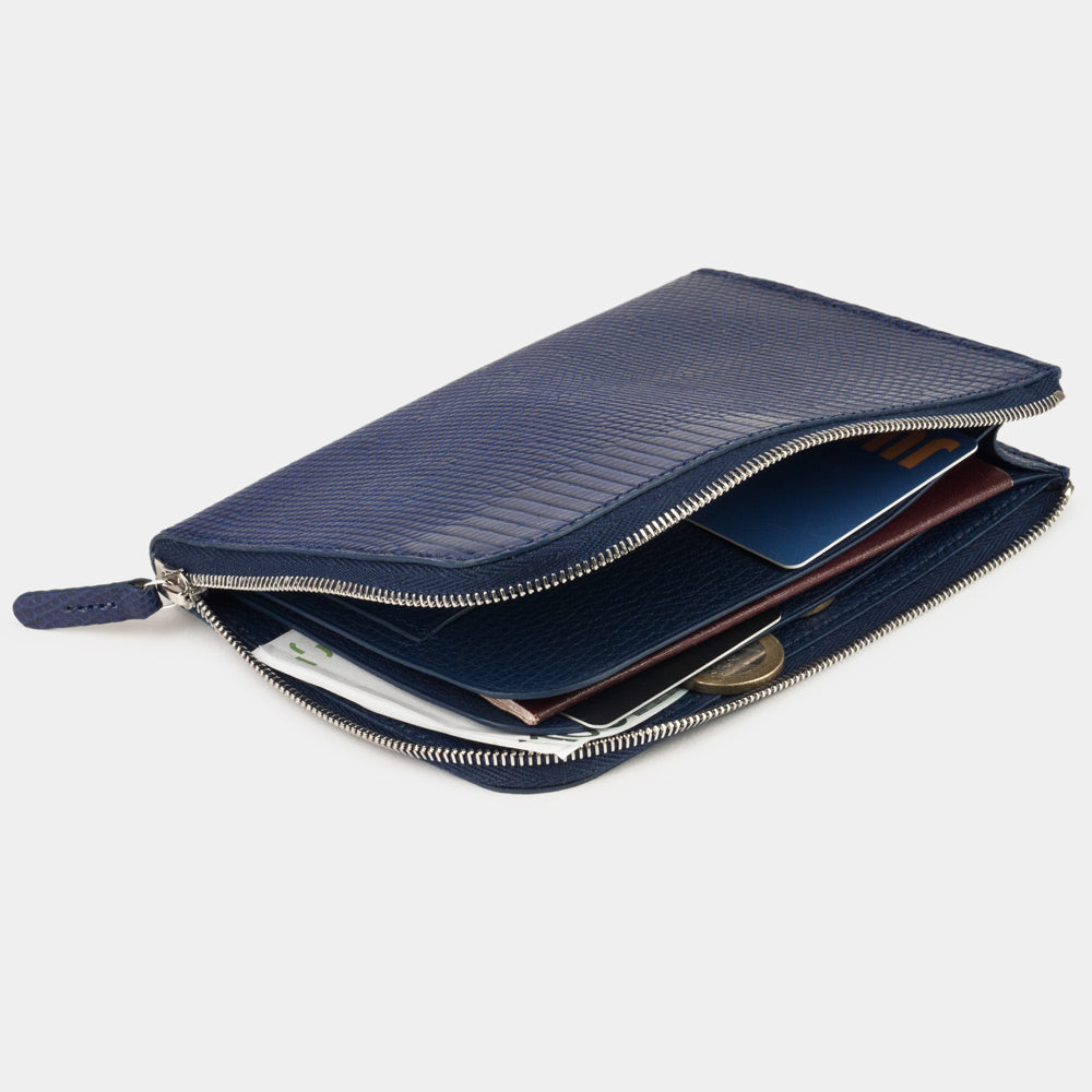Blue Lizard Leather Zip Wallet with Card Holder