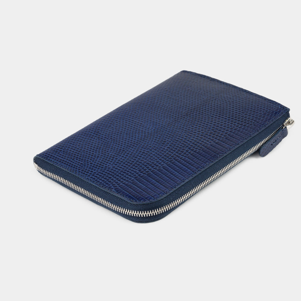 Blue Lizard Leather Zip Wallet with Card Holder