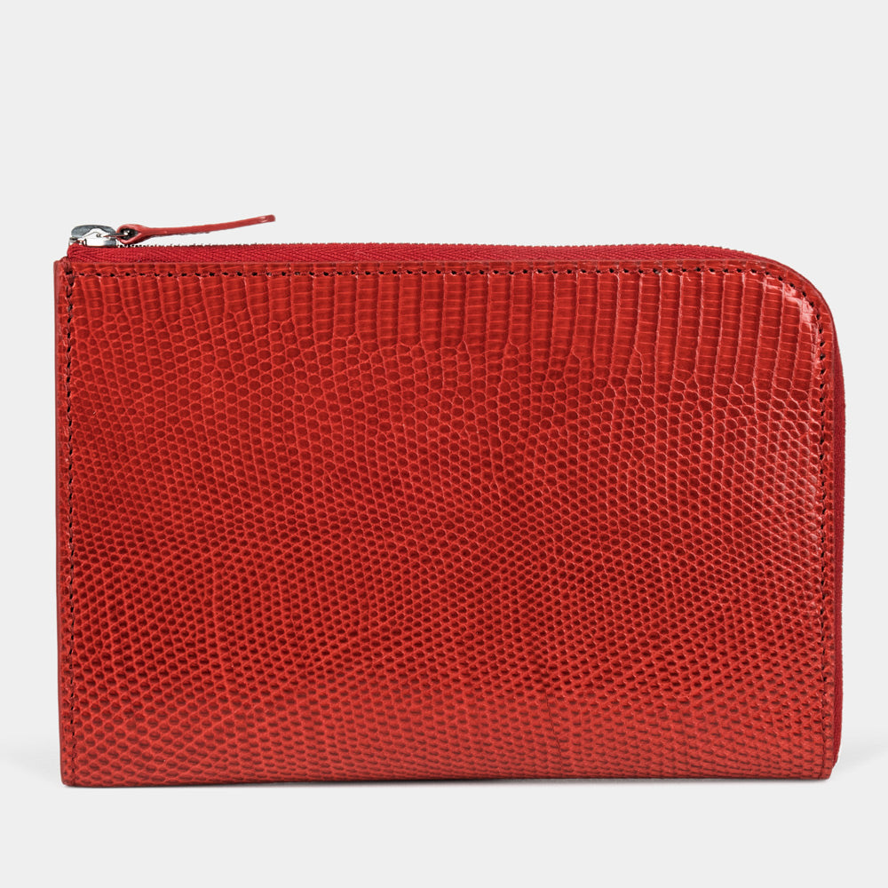 women’s lizard red zip wallet with card holder