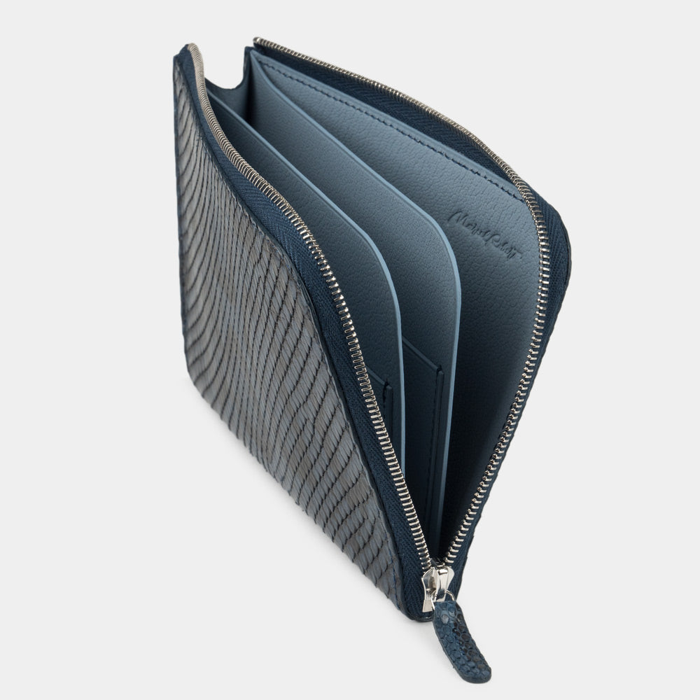 Python Leather Zip Wallet with Card Holder - Blue