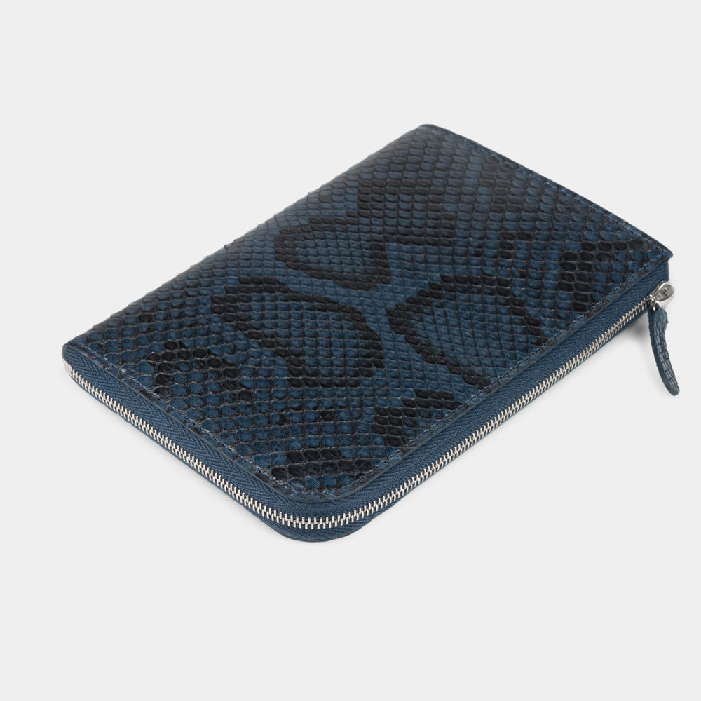 Python Leather Zip Wallet with Card Holder - Blue