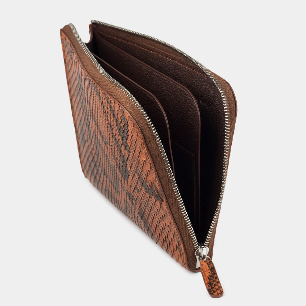 Gold Python Leather Zip Wallet with Card Holder
