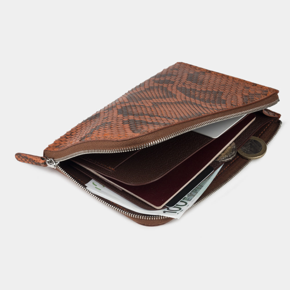 Gold Python Leather Zip Wallet with Card Holder