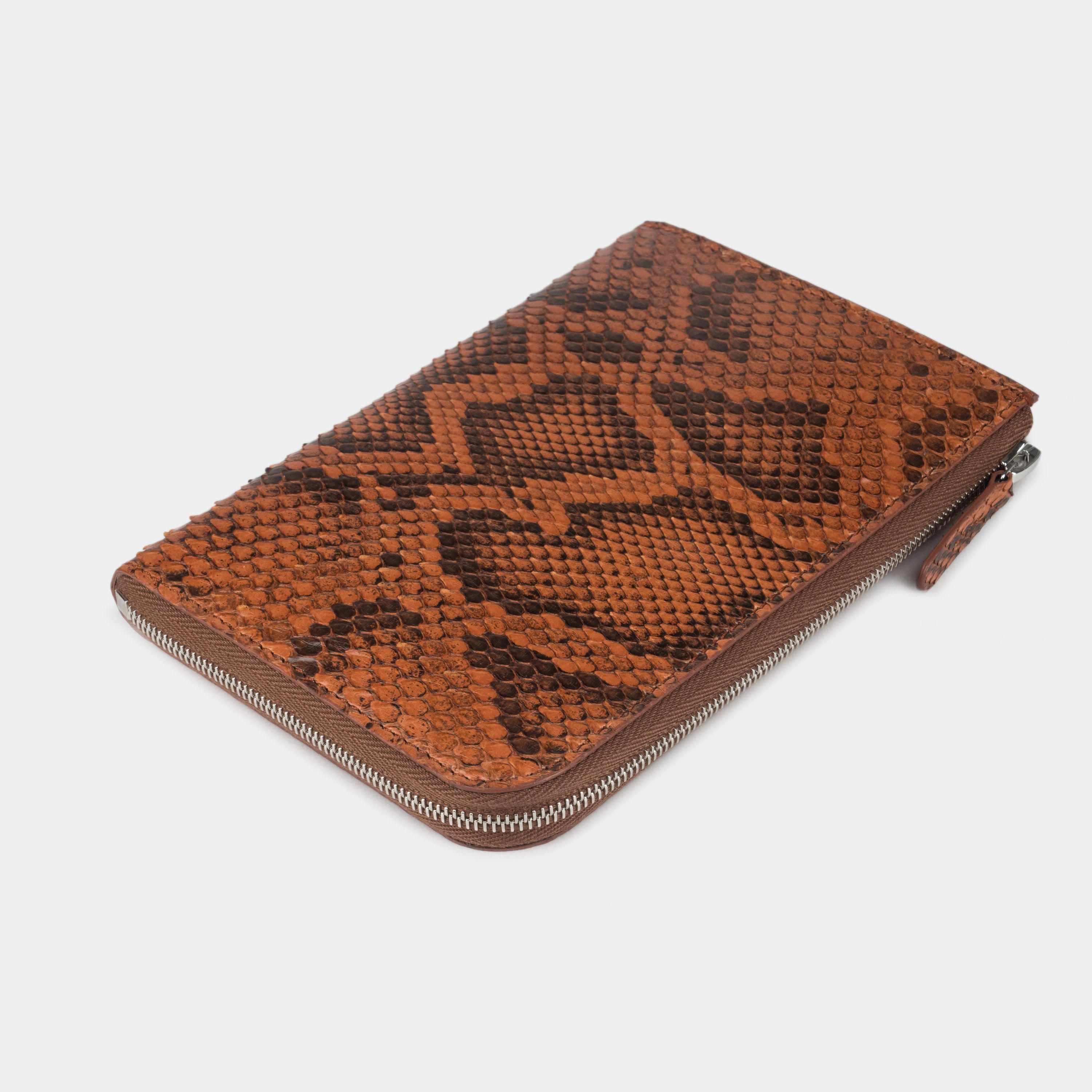 Gold Python Leather Zip Wallet with Card Holder