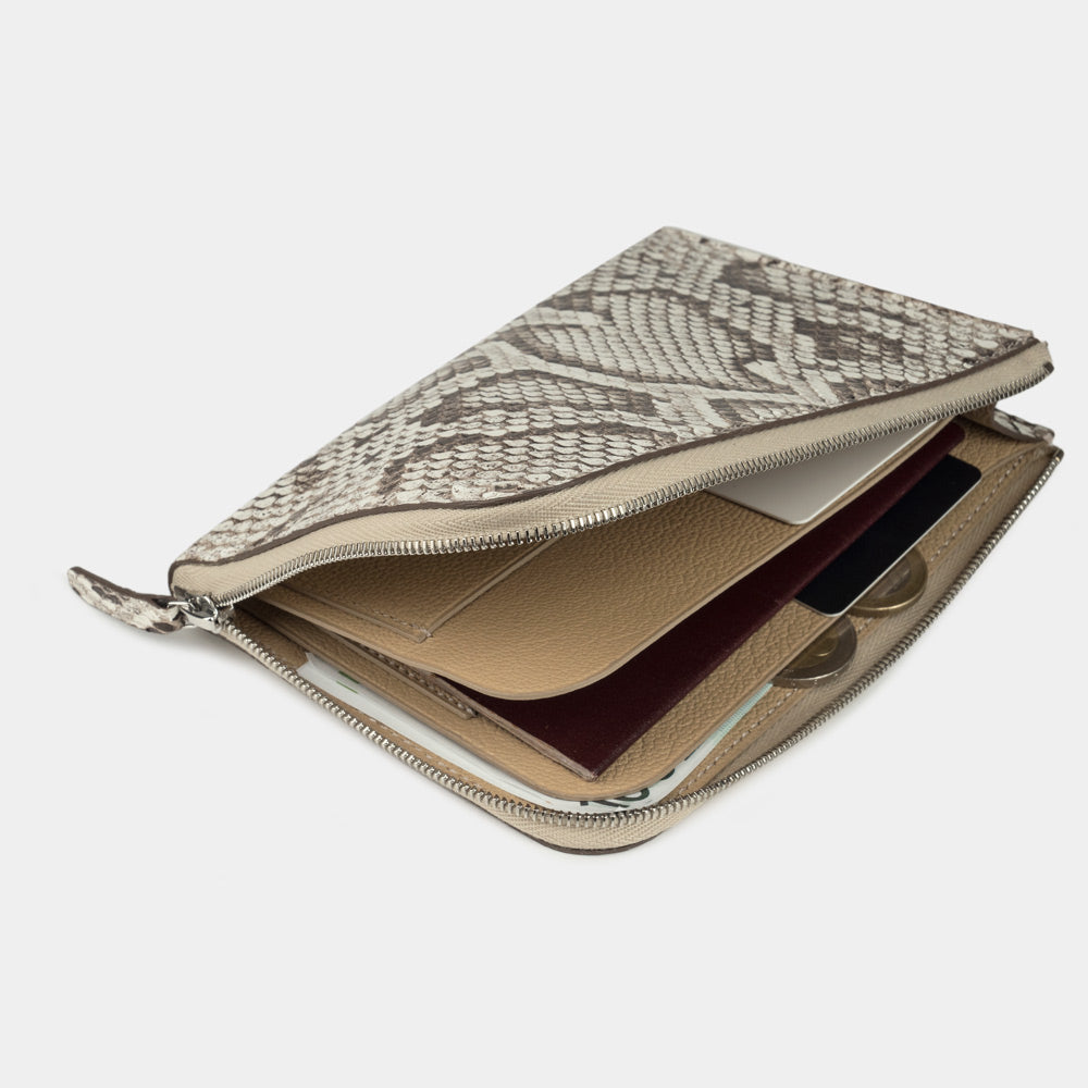 Natural Python Leather Zip Wallet with Card Holder