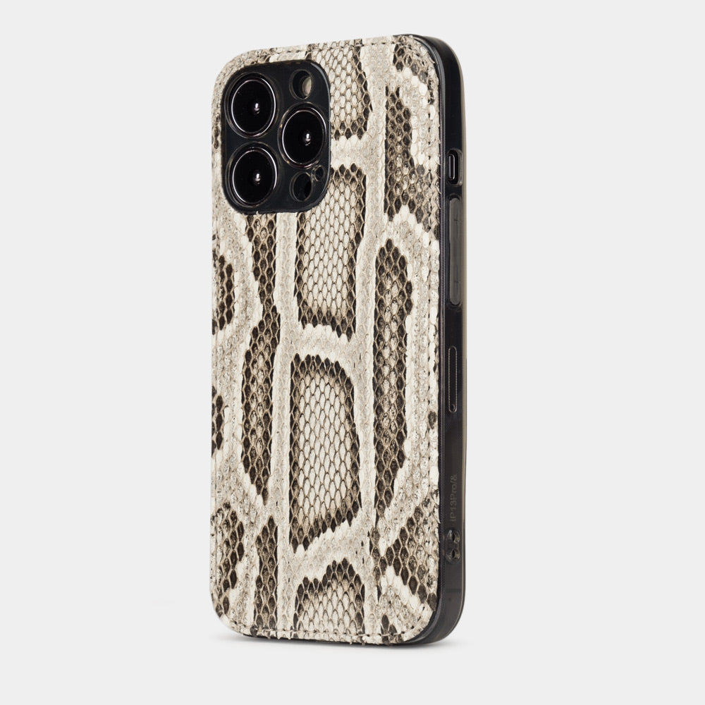natural python Cover Case iPhone 15 Pro Max - view from camera side & how the lenses are efficiently protected