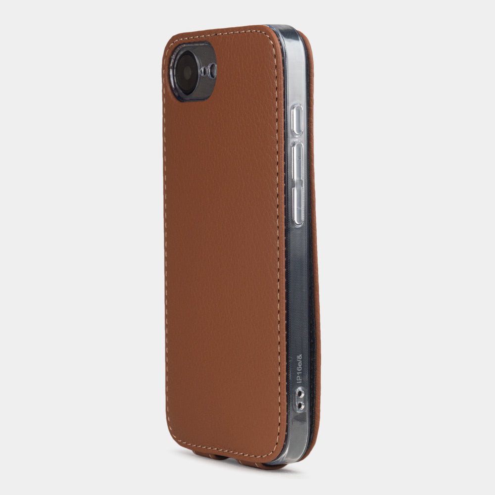 Protection robuste pour iPhone 16e en cuir doré de qualité supérieure, étui à rabat stable