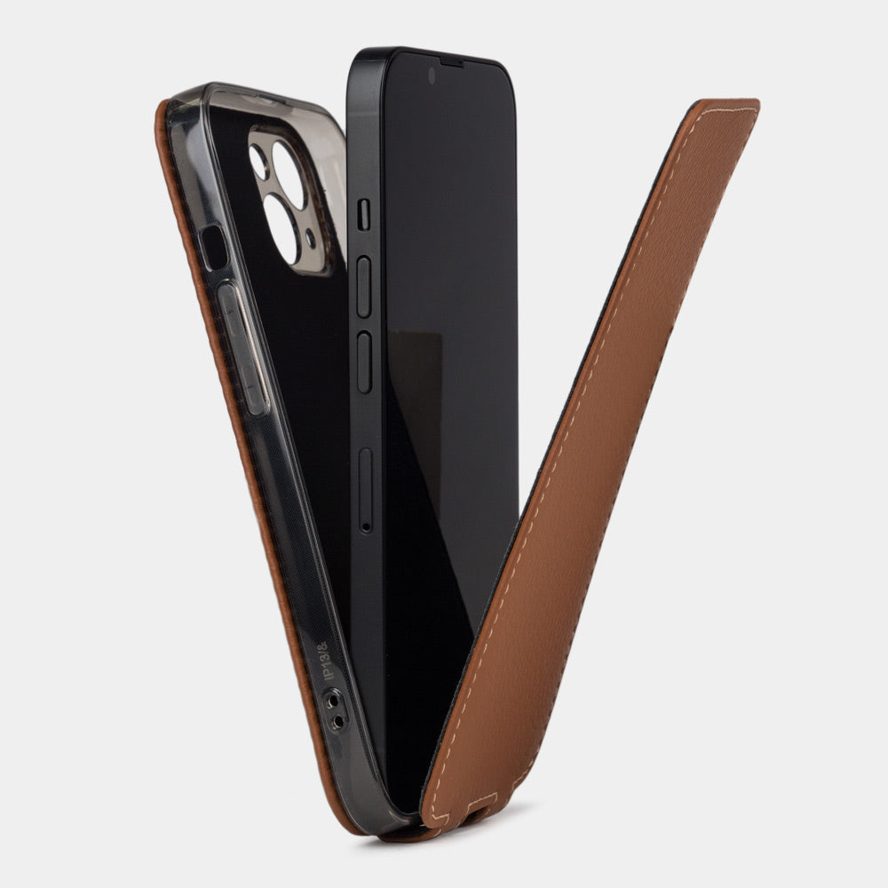 iPhone 14 Plus Gold calfskin flip case – Alcantara® lining