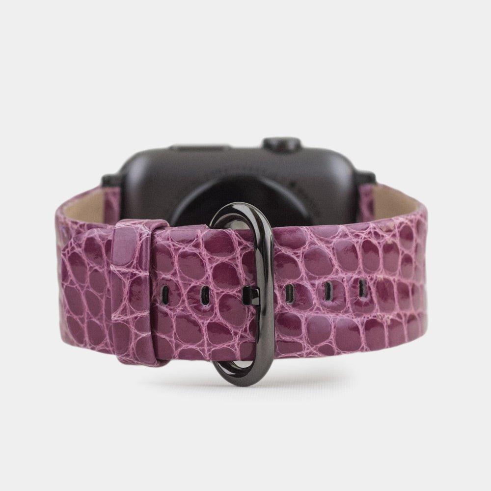 purple alligator strap Apple Watch black adapters and buckle main view