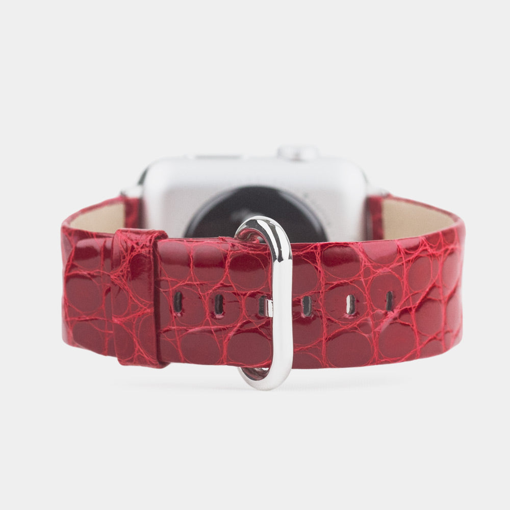 red alligator strap Apple Watch steel adapters and buckle main view
