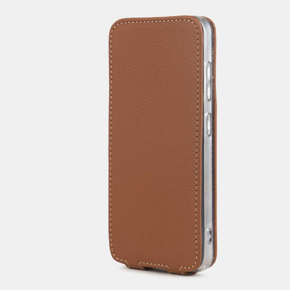 gold leather flip case Samsung S26 & S26 Plus closed view with full screen protection