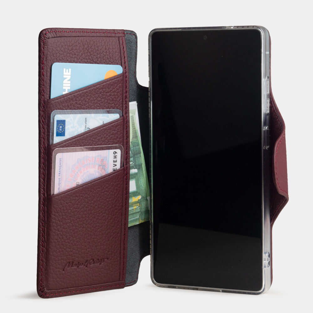 bordeaux leather Samsung S26 Ultra flip wallet case interior with credit card holder and protective cover