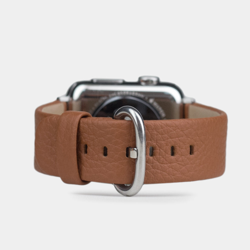 Strap for the Apple Watch 41/42 mm in Gold soft grained calfskin leather, with steel adapters and buckle | main view