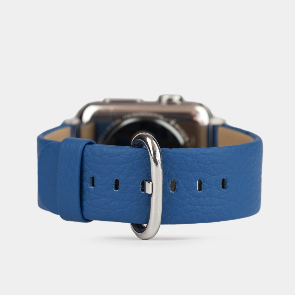 Strap for the Apple Watch 41/42 mm in royal blue soft grained calfskin leather, with steel adapters and buckle | main view