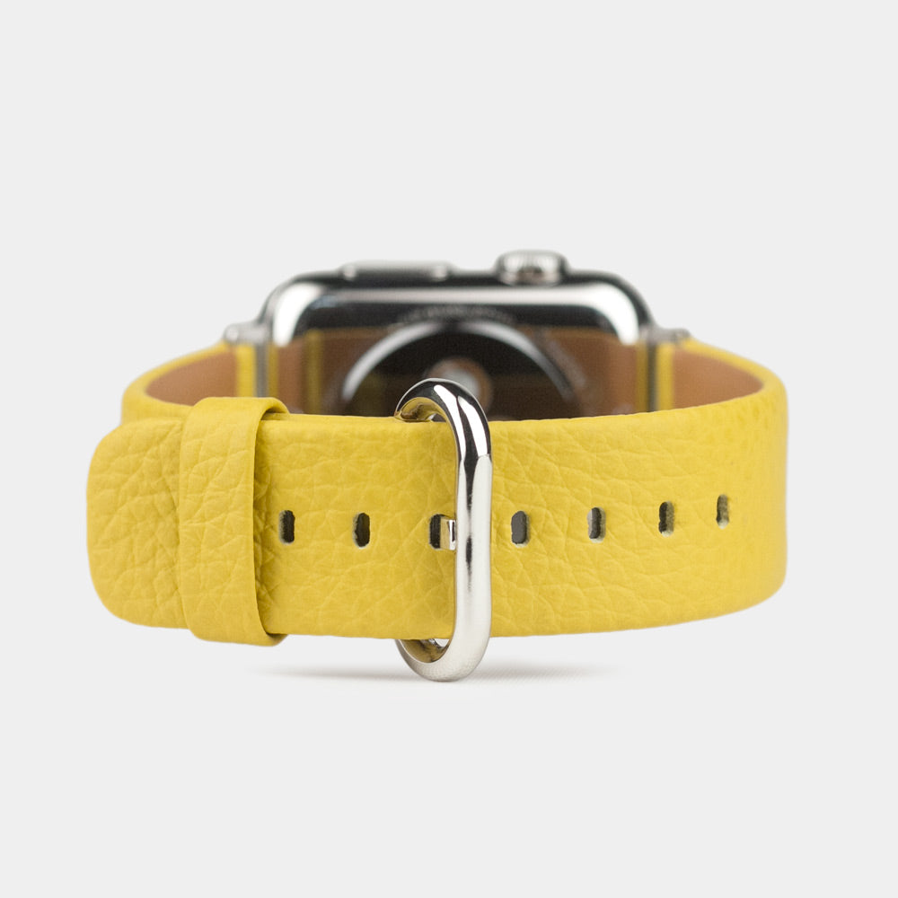 Strap for the Apple Watch 41/42 mm in yellow soft grained calfskin leather, with steel adapters and buckle | main view