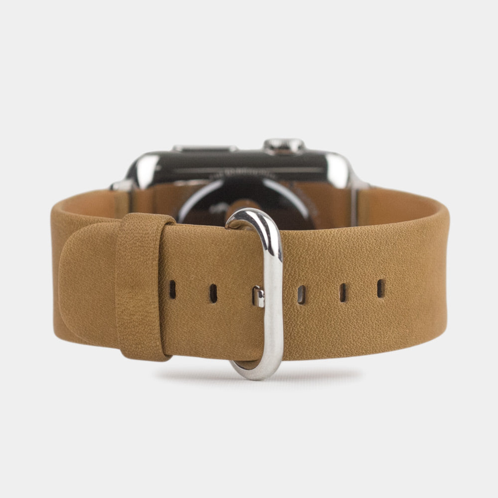Strap for the Apple Watch 45/46 mm in vintage smooth calfskin leather, with steel adapters and buckle | main view