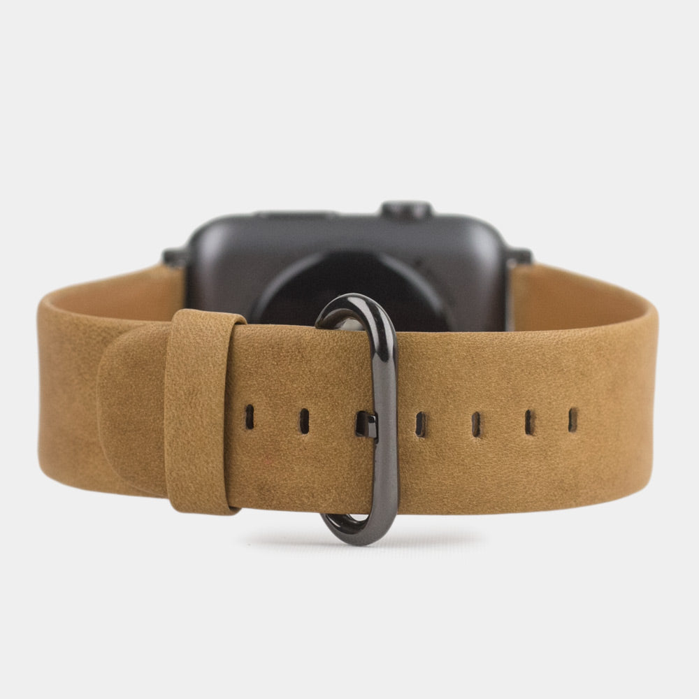 Strap for the Apple Watch 45/46 mm in vintage smooth calfskin leather, with black adapters and buckle | main view