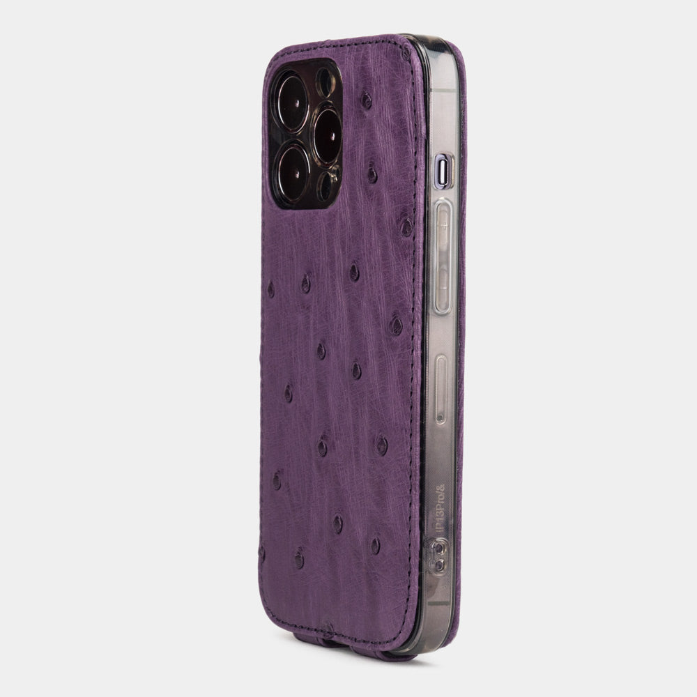 iPhone 14 Pro ostrich leather flip case – Purple – Marcel Robert