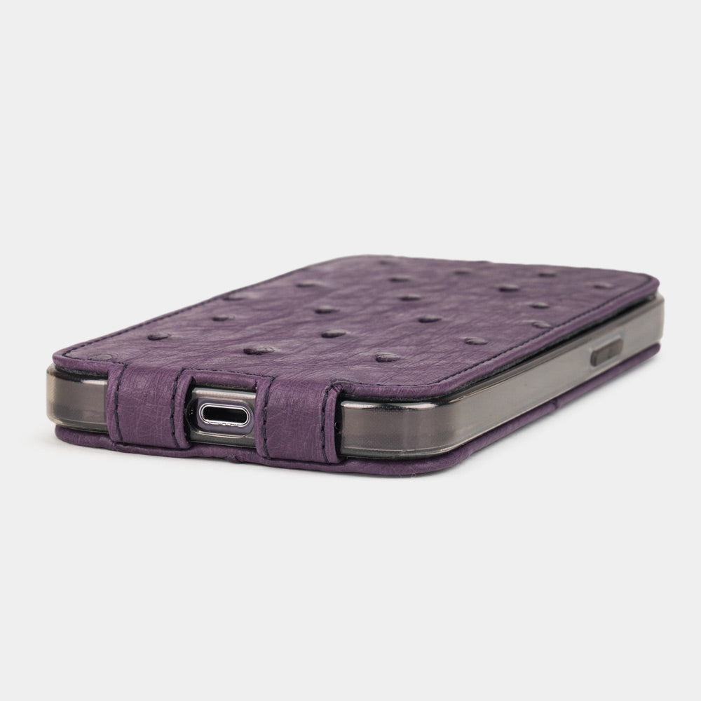 iPhone 14 Pro ostrich leather flip case – Purple – Marcel Robert
