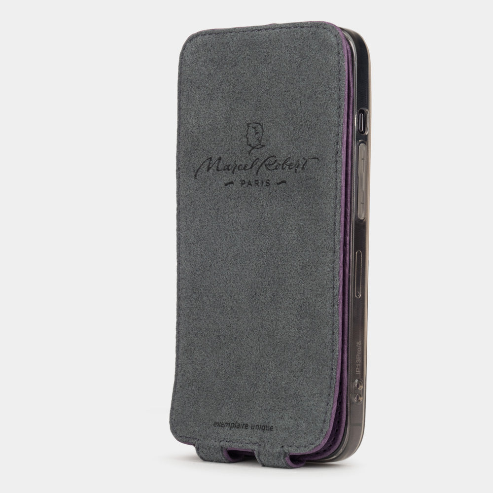 iPhone 14 Pro ostrich leather flip case – Purple – Marcel Robert