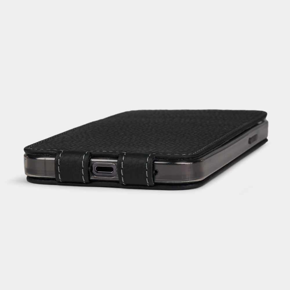 iPhone 14 Plus Black calfskin flip case – MagSafe wireless charging
