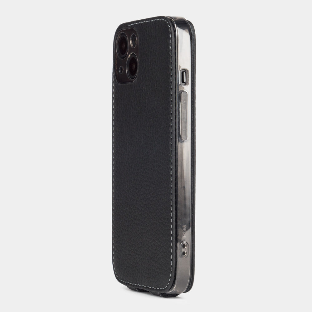 iPhone 14 Plus Black calfskin flip case – Alcantara® lining