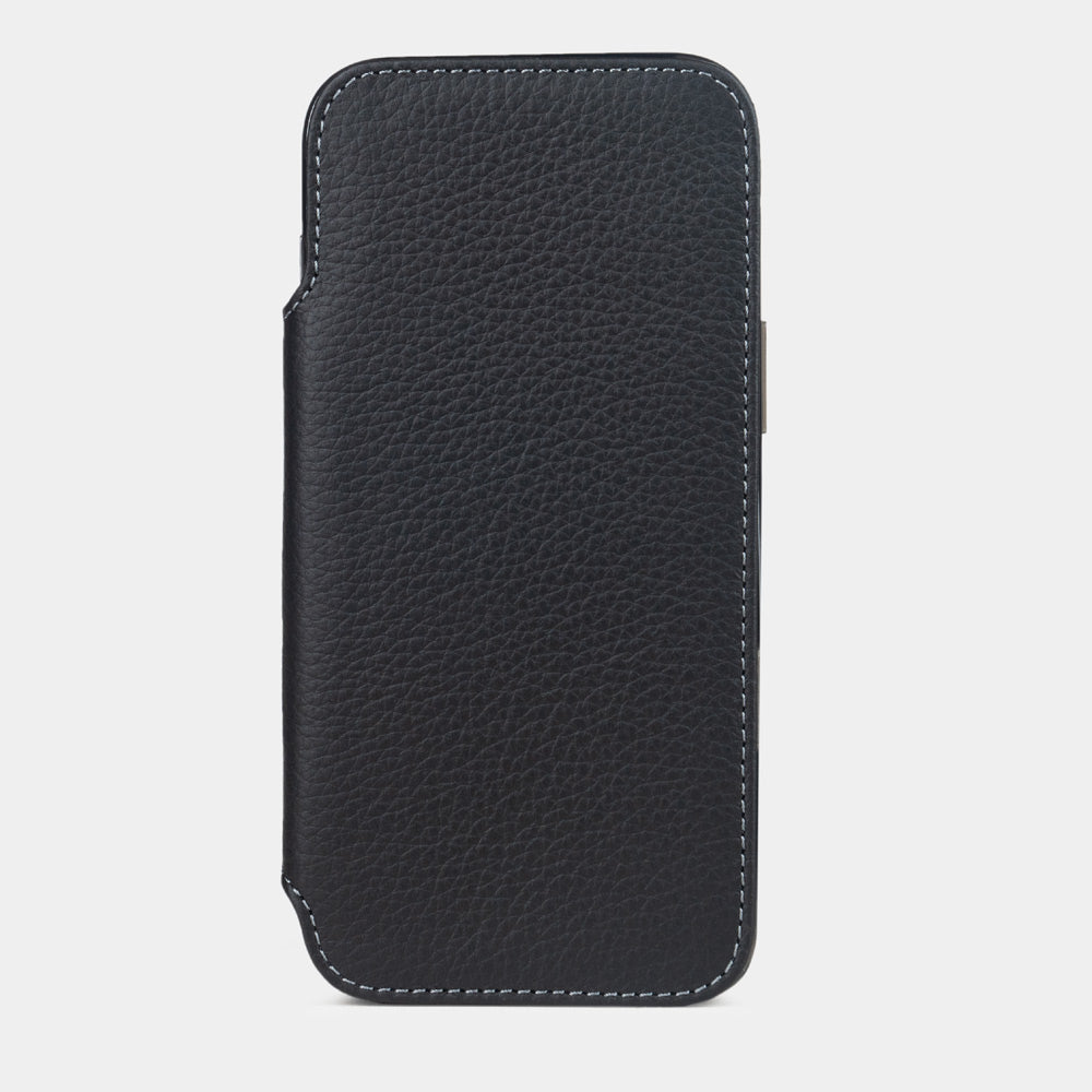 Black calfskin leather wallet case for iPhone 16 Pro Max
