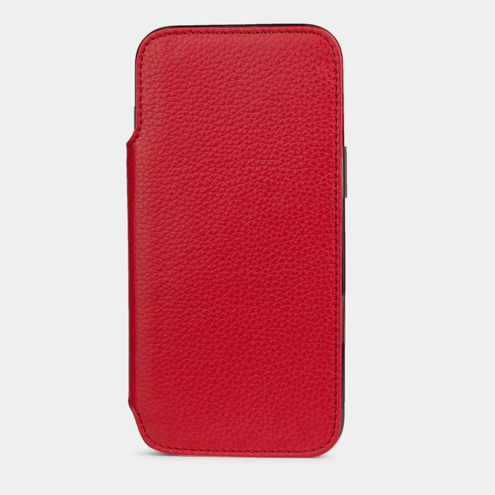 Red calfskin leather wallet case for iPhone 16 Pro Max