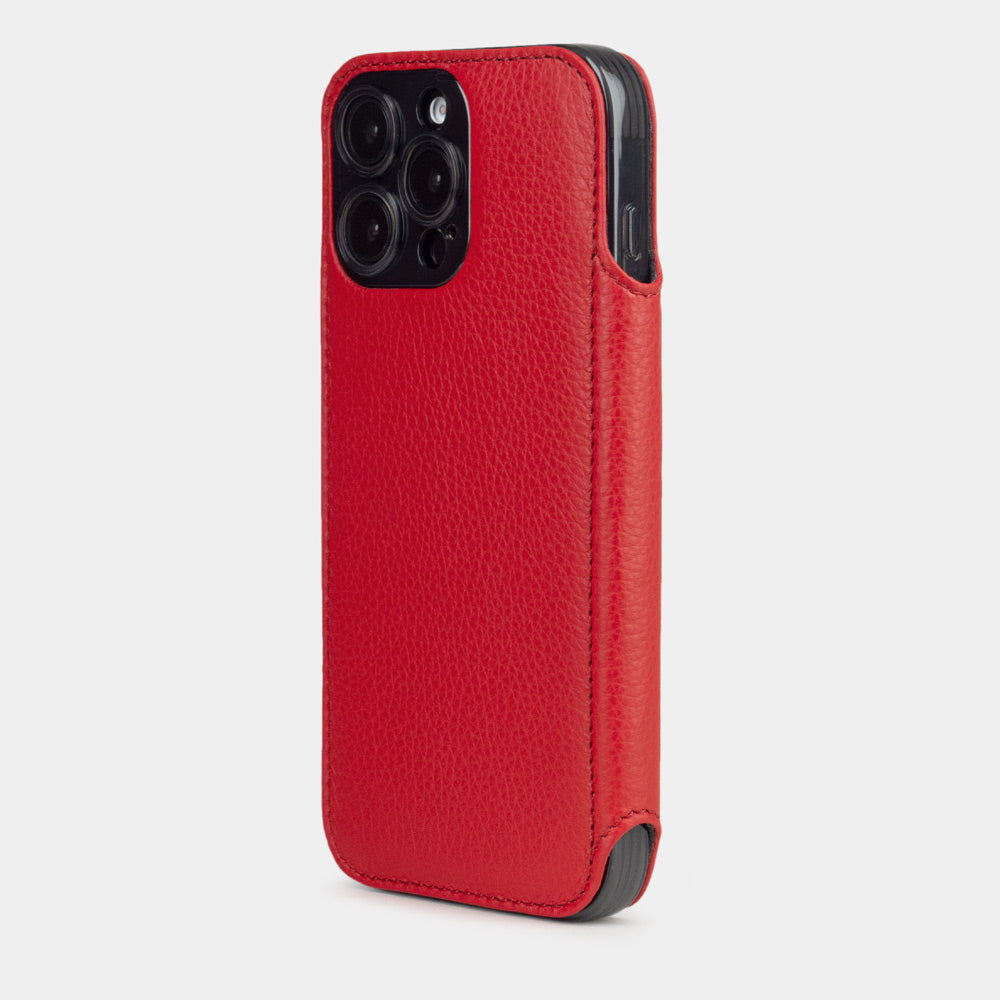 Red calfskin leather wallet case for iPhone 16 Pro
