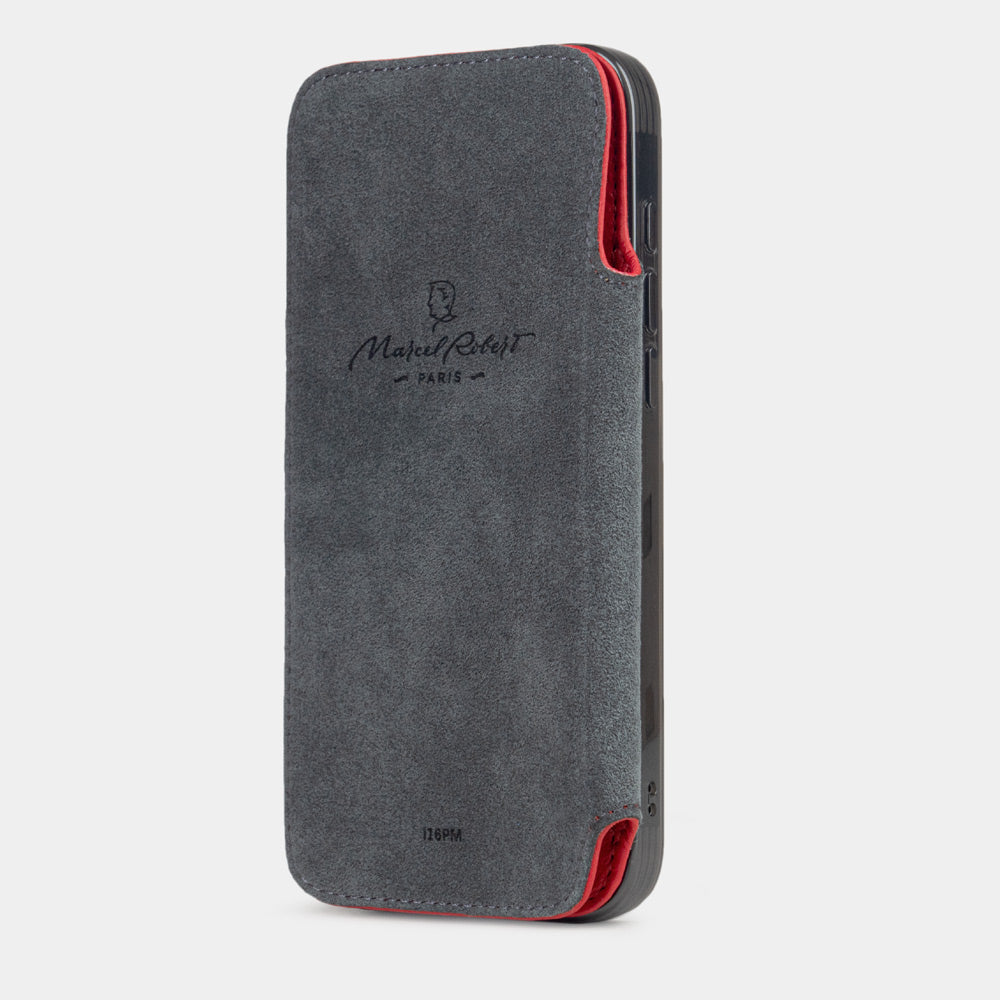 Red calfskin leather wallet case for iPhone 16 Pro