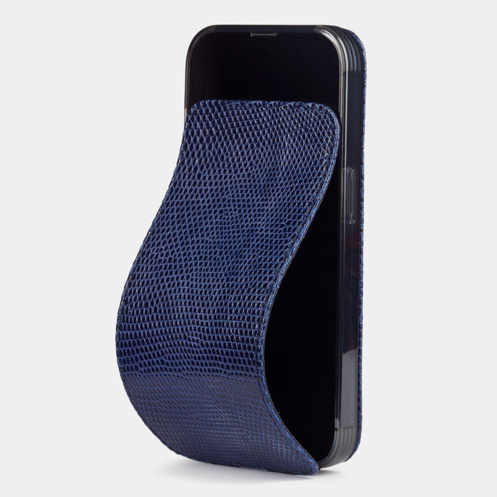 iPhone 14 Pro Max flip case in blue lizard leather – Marcel Robert | main visual