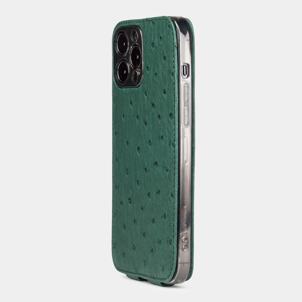 iPhone 14 Pro ostrich leather flip case – Green – Marcel Robert